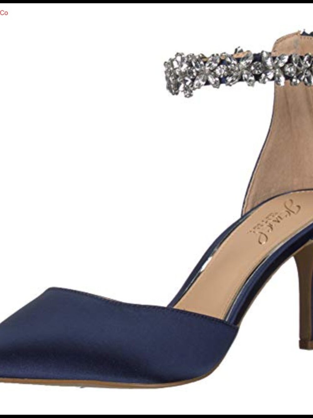 Pointed Toe Kitten Heel D'Orsay Pump with Ankle Strap & Rhinestone Embellishment